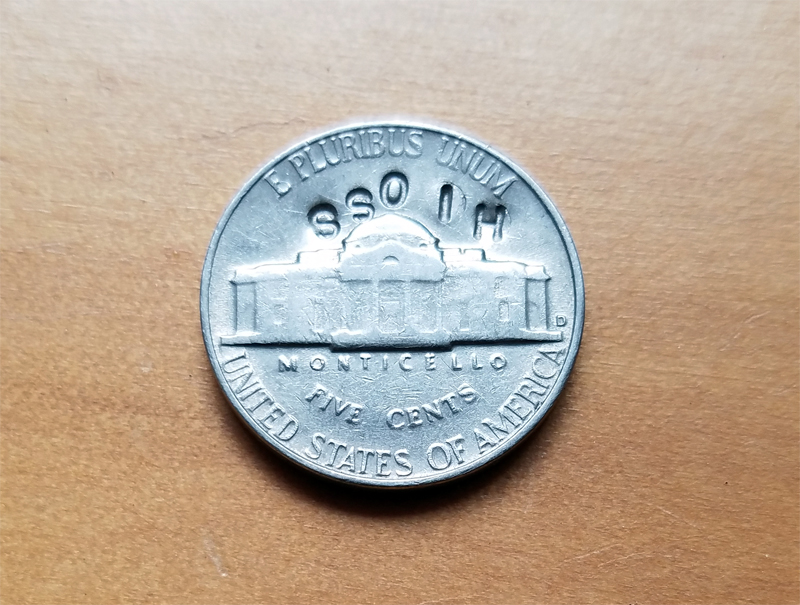 SSoIH stamped on a 1964 Jefferson Nickel